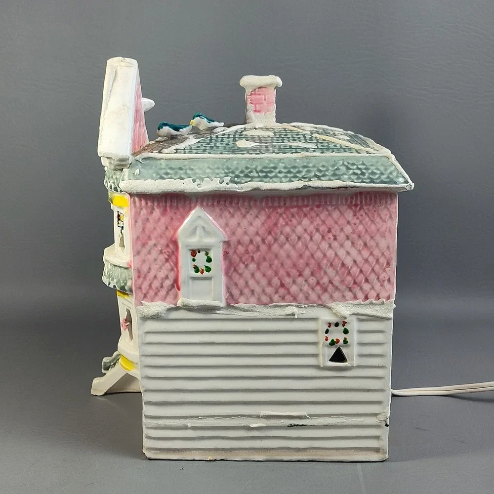 Vintage Dept 56 Snow Village Victorian House 50070 Pink White 1977 W/ Light - Picture 14 of 16